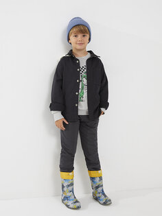 Габардиновая рубашка с длинными рукавами и капюшоном для мальчика LCW Kids, антрацит