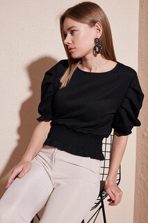 Гибкая блузка Gipeli с круглым вырезом и объемными рукавами 5865018 Lela, черный