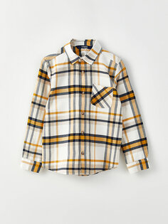 Габардиновая рубашка в клетку с длинными рукавами для мальчика LCW Kids, желтый плед