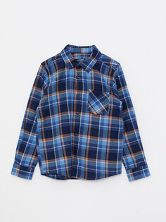 Габардиновая рубашка в клетку с длинными рукавами для мальчика LCW Kids, синий плед