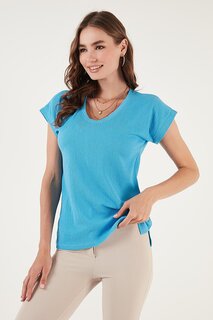 Гибкая блузка Comfortable Cut с V-образным вырезом 5865039 Lela, синий