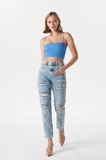 Голубые джинсовые брюки Mom Fit с высокой талией и молнией Ariana C 4525-063 CROSS JEANS