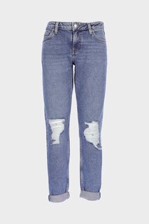 Голубые джинсовые брюки с потертостями и застежкой-молнией Gwen C 4667-026 CROSS JEANS