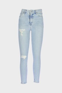 Голубые джинсовые брюки скинни с высокой талией и потертостями Judy C 4521-164 CROSS JEANS