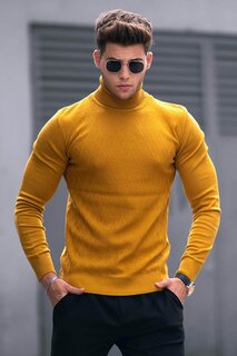 Горчичный свитер с высоким воротником 4658 MADMEXT