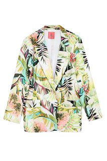 Двубортный пиджак с лацканами с цветочным узором Зеленый QUZU