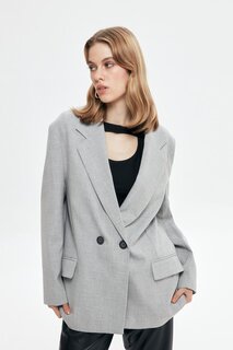 Двубортный пиджак оверсайз с лацканами Светло-серый QUZU