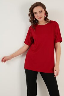 Детальная блузка Oversize с круглым вырезом и разрезом 5863683 Lela, красный