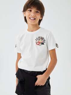 Детская футболка унисекс с коротким рукавом и принтом ностальгических обезьян с круглым вырезом LCW Kids, буксе белый