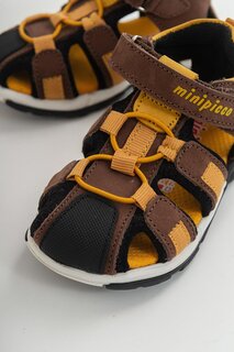 Детские коричнево-желтые кожаные ортопедические уличные детские сандалии унисекс MİNİPİCCO Minipicco