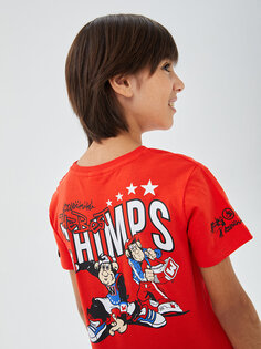 Детская футболка унисекс с коротким рукавом и принтом ностальгических обезьян с круглым вырезом LCW Kids, яркий красный