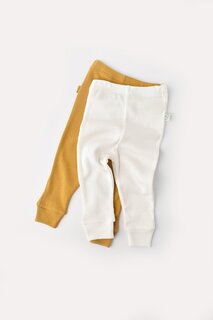 Детские спортивные штаны из 2 предметов из модала, брюки BabyCosy Organic Wear, бело-горчичный