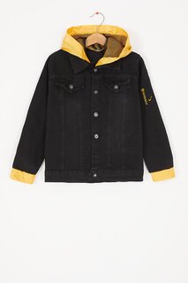 Джинсовая куртка для мальчиков с капюшоном и вышивкой Black Text 16811 Wikiland