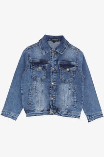 Джинсовая куртка для мальчика с карманами и пуговицами, синяя (8–14 лет) Breeze