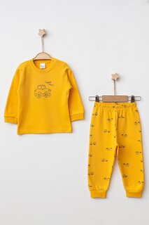 Детский пижамный комплект с рисунком автомобиля 2418 MYHANNE, горчично-желтый