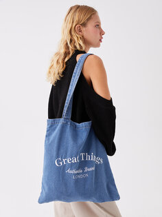 Джинсовая женская большая сумка с вышивкой LCW ACCESSORIES, синий