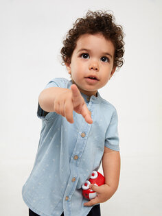 Джинсовая рубашка для маленьких мальчиков с воротником и короткими рукавами LCW baby