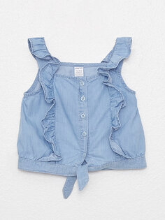 Джинсовая рубашка с квадратным воротником и ремешком для маленьких девочек LCW baby