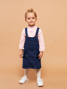 Джинсовое платье и колготки для маленьких девочек, комплект из 2 предметов с U-образным вырезом и бретельками LCW baby