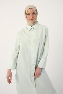 Длинная рубашка-туника из 100 % хлопка с разрезом цвета воды зеленого цвета ALL DAY