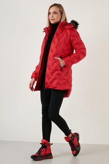 Длинное пальто Slim Fit со съемным капюшоном и воротником из искусственного меха 5760082 Lela, красный