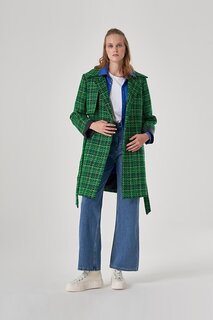 Длинный зеленый твидовый пиджак с узором Mizalle
