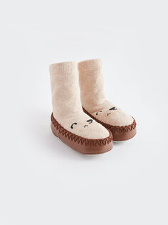 Домашние носки для маленьких мальчиков с принтом LCW baby, светло-бежевый меланж