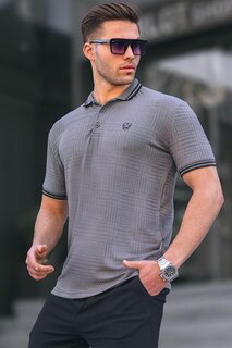 Дымчатая мужская футболка стандартного кроя с воротником-поло 6100 MADMEXT
