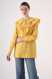 Желтая рубашка-туника с большим воротником и рюшами ALL DAY