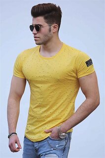 Желтая футболка с рваной деталью 2883 MADMEXT