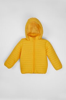 Желтое пальто с капюшоном для мальчика с флисовой подкладкой Zepkids