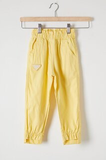 Желтые брюки для девочек с эластичным поясом и логотипом 16231 Wikiland