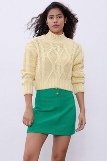 Желтый короткий вязаный свитер с рисунком SWK4306SR Sherin