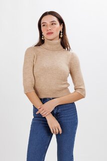 Женская бежевая водолазка Бежевый укороченный вязаный свитер ECROU