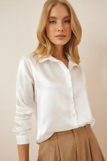 Женская белая базовая атласная рубашка из вискозы с драпировкой Z Giyim