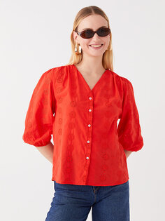 Женская блузка с V-образным вырезом и собственным узором LCWAIKIKI Classic
