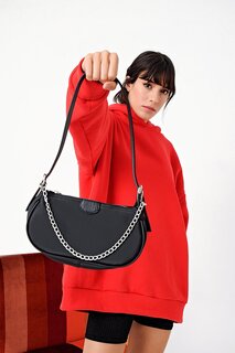 Женская атласная сумка-багет черная 14 х 25 см ECROU