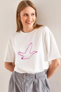 Женская базовая футболка с вышивкой птиц SHADE