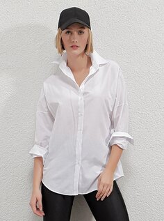 Женская белая длинная базовая рубашка оверсайз HZL22W-BD139001 hazelin