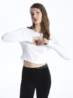 Женская блузка с длинным рукавом и блестящим камнем с круглым вырезом и длинными рукавами XSIDE, буксе белый