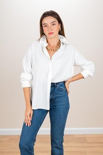 Женская белая рубашка оверсайз из модала с длинной спиной ECROU