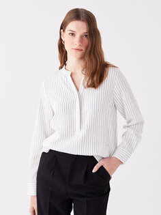 Женская блузка в полоску с длинным рукавом и свободным вырезом LCWAIKIKI Classic, черный полосатый