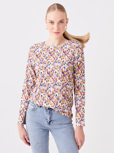 Женская блузка с длинным рукавом и круглым вырезом с цветочным принтом LCWAIKIKI Classic