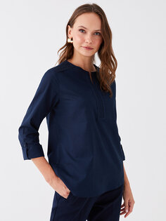 Женская блузка с длинным рукавом со свободным вырезом и вышивкой LCW Grace, темно-синий