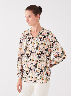 Женская блузка с длинным рукавом и воротником-стойкой с цветочным принтом LCWAIKIKI Classic