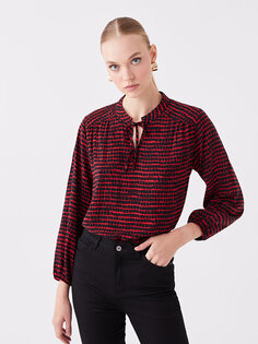 Женская блузка с длинным рукавом и воротником-стойкой с узором LCWAIKIKI Classic, красный печатный