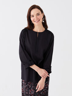Женская блузка с длинным рукавом со свободным вырезом и вышивкой LCW Grace, новый черный