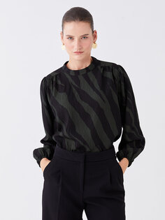 Женская блузка с длинным рукавом с воротником-судьей и узором LCWAIKIKI Classic, зеленый принт