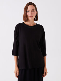 Женская блузка с длинным рукавом с круглым вырезом и принтом LCW Grace, новый черный