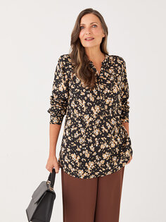 Женская вискозная блузка с длинным рукавом и цветочным принтом Wacky Collar LCW Grace, черный с принтом 2